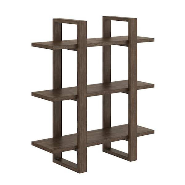 Nathan James Benji 32 in. 3 Tier Floating Wall Bookcase, Decorative Display Modular Shelf in Solid Wood, Wire Brushed Dark Brown
