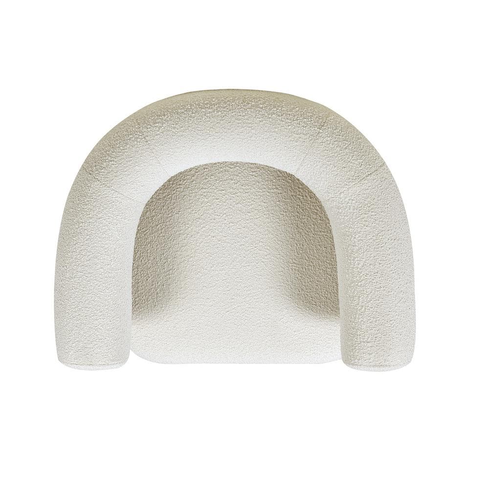 Ivory White Boucle Wood Barrel Accent Chair