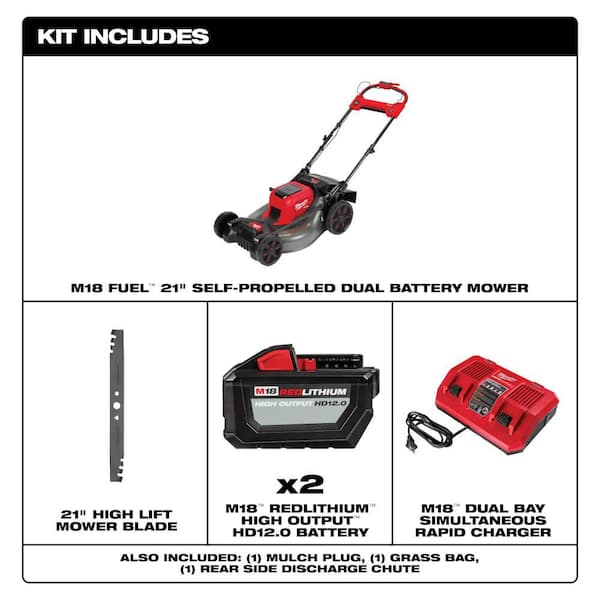 M18 FUEL Brushless Cordless 21 in. Walk Behind Dual Battery Self-Propelled Mower w/(2)12Ah Batteries & High Lift Blade