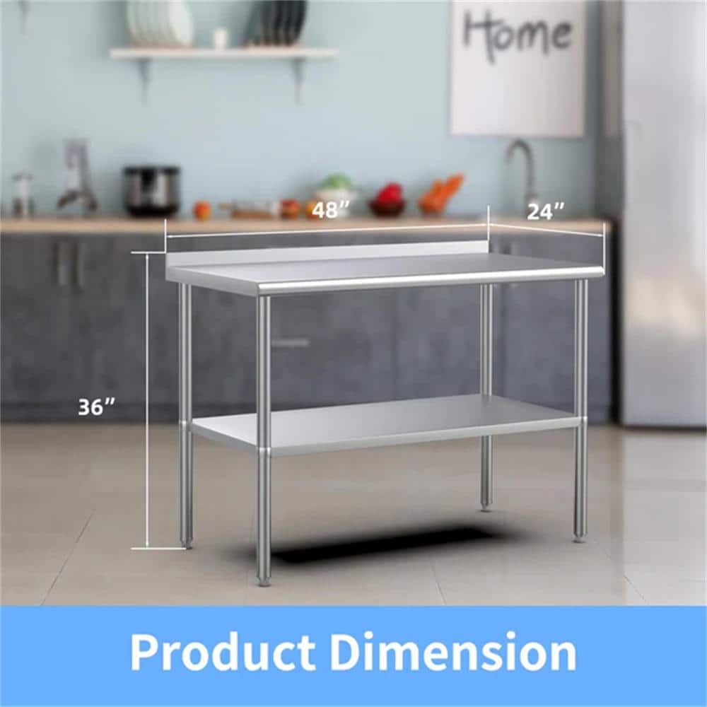 48" Stainless Steel Work Table with Galvanized Undershelf and Backsplash