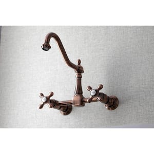 Heritage 2-Handle Wall-Mount Kitchen Faucet in Antique Copper