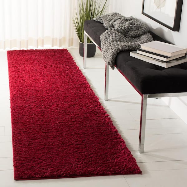 August Shag 2 ft. x 14 ft. Red Solid Color Runner Rug