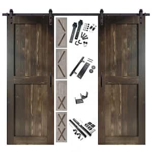 32 in. x 80 in. 5-in-1 Design Ebony Double Pine Wood Interior Sliding Barn Door with Hardware Kit, Non-Bypass