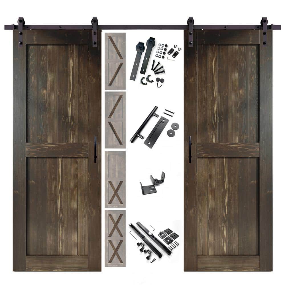 34 in. x 80 in. 5 in. 1 Design Ebony Double Pine Wood Interior Sliding Barn Door Hardware Kit, Non-Bypass price history on PriceWatchPro