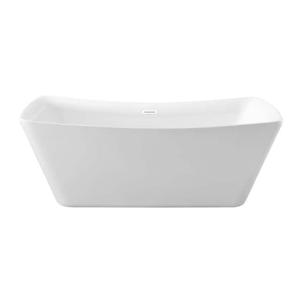 Streamline 62 in. Acrylic Flatbottom Non-Whirlpool Bathtub in Glossy White with Glossy White Drain and Overflow Cover