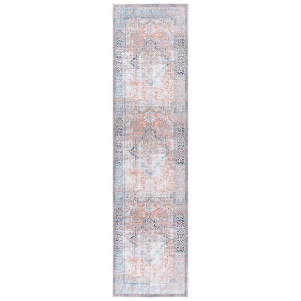 Orlando 2 ft. x 8 ft. Orange/Blue Distressed Ornate Washable Runner Rug