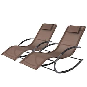 2-Piece Metal Outdoor Rocking Chair in Brown