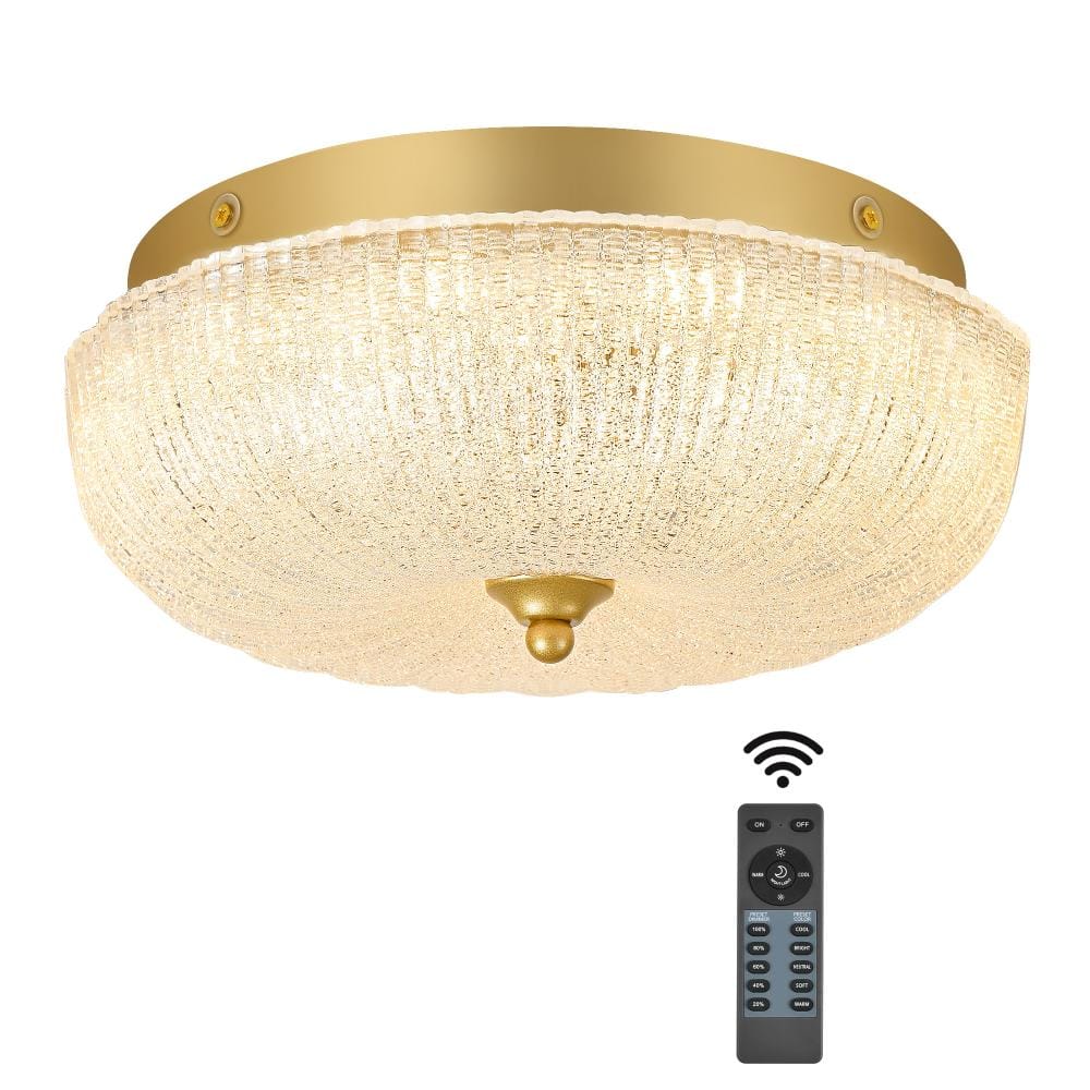 12 in. Dimmable Integrated LED Brass Flush Mount Ceiling Light with Clear Textured Glass Shade,  for Bedroom price history on PriceWatchPro