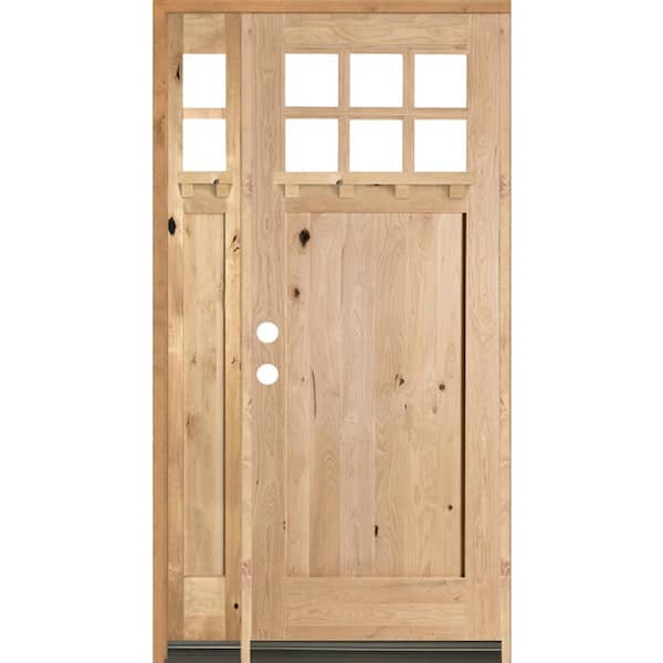 Krosswood Doors 56 in. x 96 in. Craftsman Knotty Alder 1 PNL 6 Lt DS Unfinished Right-Hand Inswing Prehung Front Door/Left Sidelite