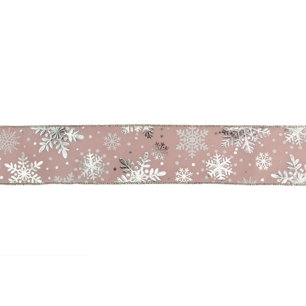 Wired Christmas Ribbon With Rose Gold AB Snowflakes Tree Iridescent Snowflake