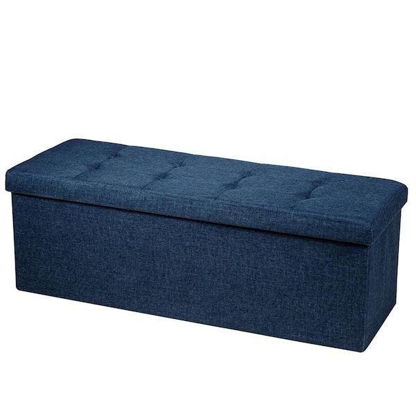 Costway Navy Fabric Folding Storage Ottoman Storage Chest with Divider Bed End Bench
