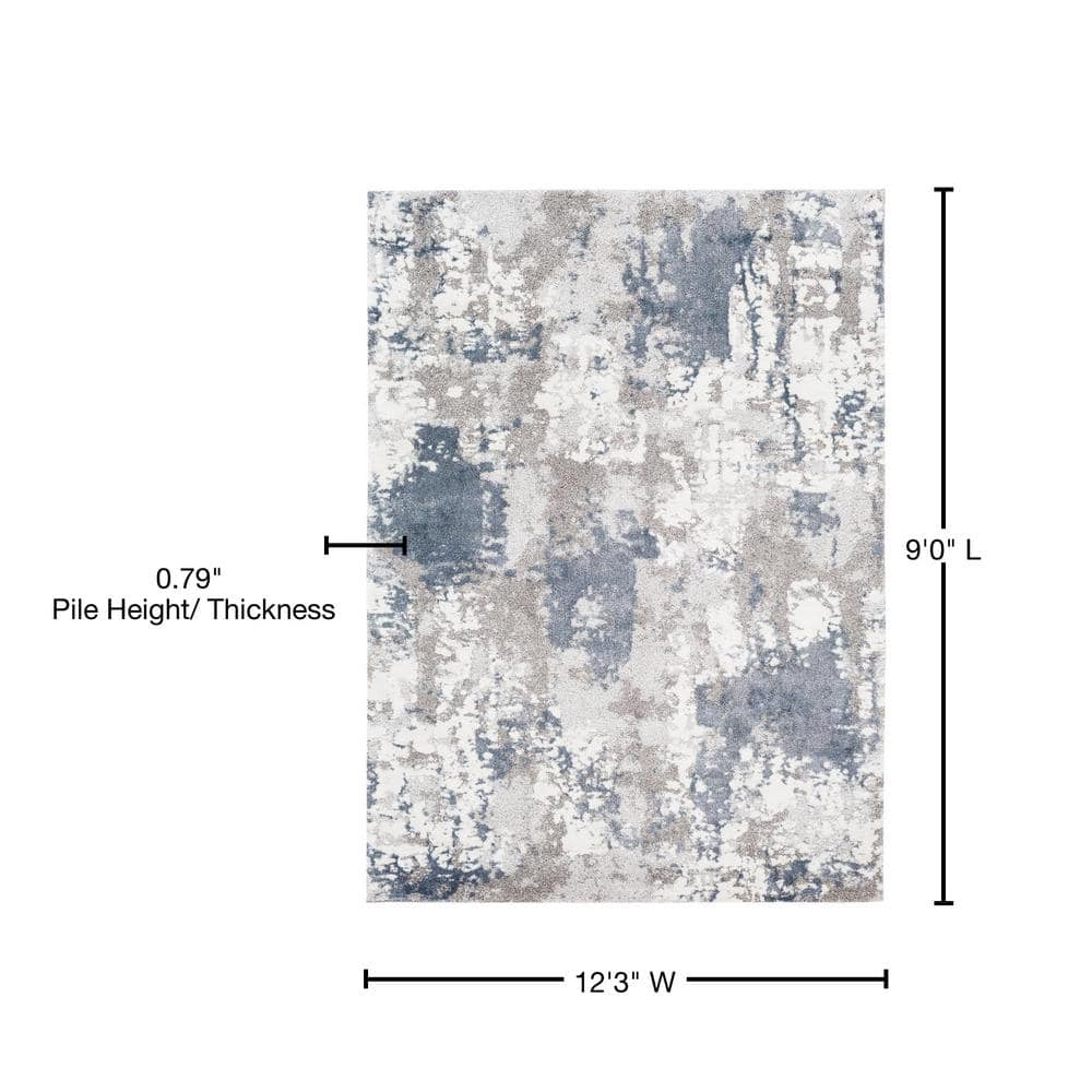 Blue and Beige Abstract 9' x 12' Synthetic Area Rug