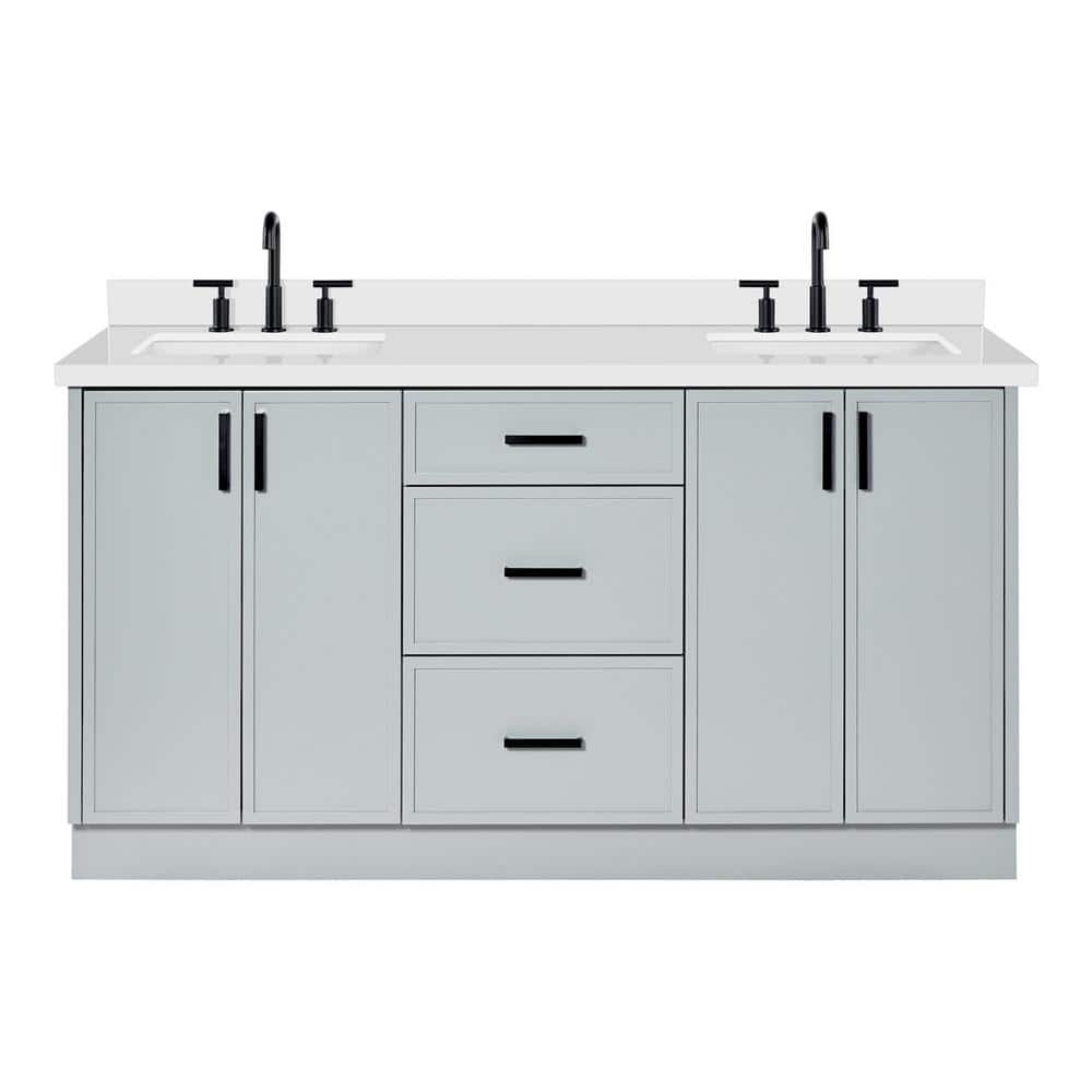 Kelly 67" Light Gray Wood Double Vanity with White Quartz Top