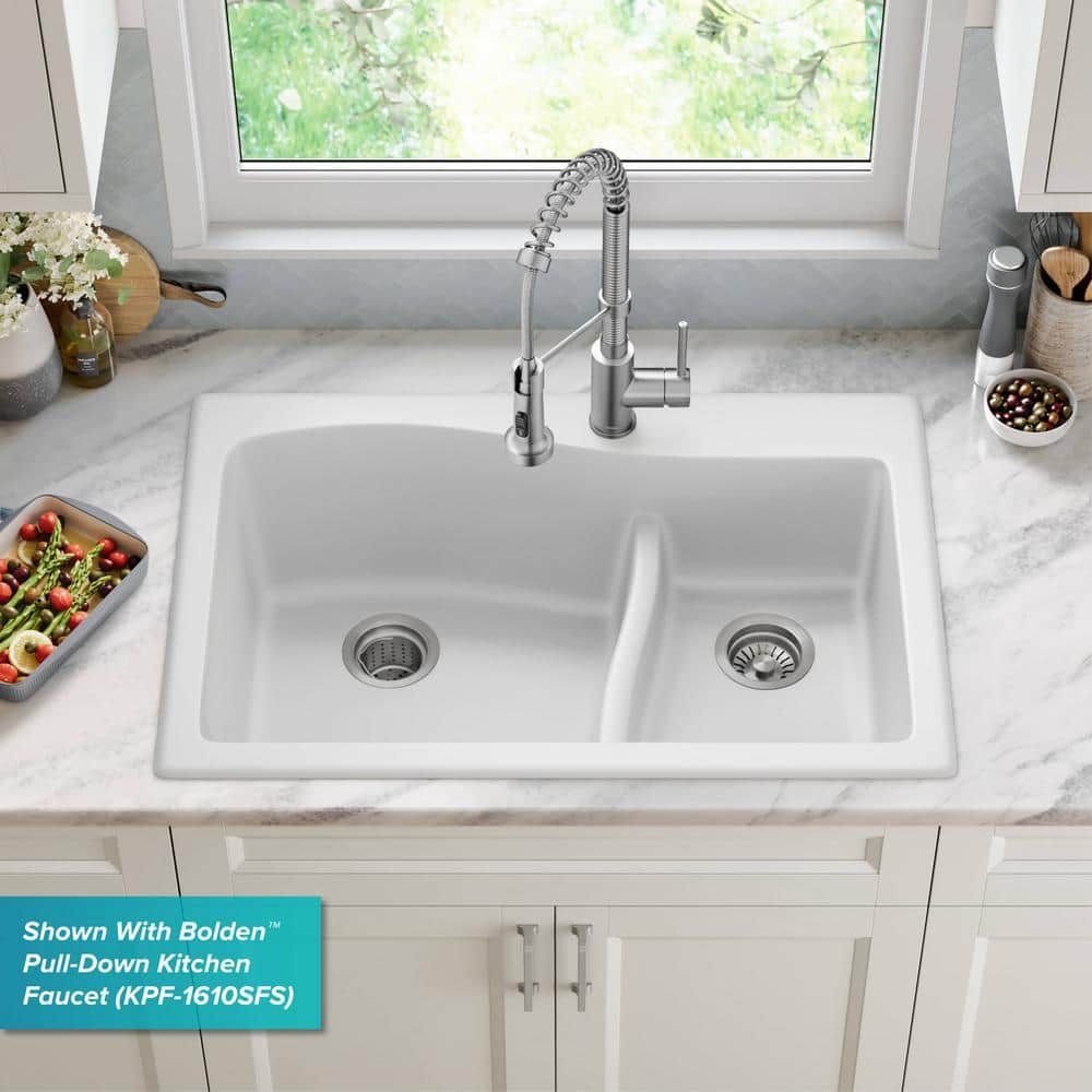 White Granite 33" Dual Bowl Drop-In Kitchen Sink