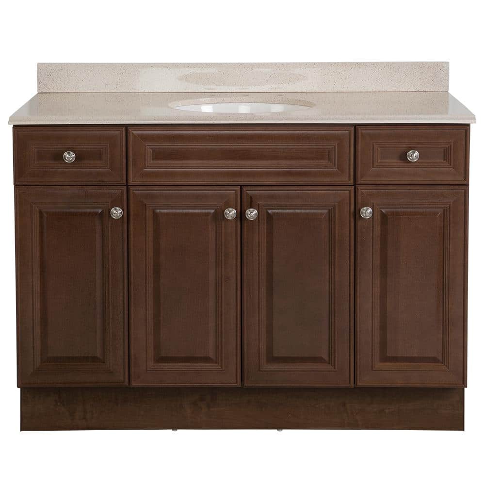 Glacier Bay Glensford 49 In W X 22 In D Bathroom Vanity In Butterscotch With Colorpoint Vanity Top In Maui With White Sink Gf48p2v6 Bt The Home Depot