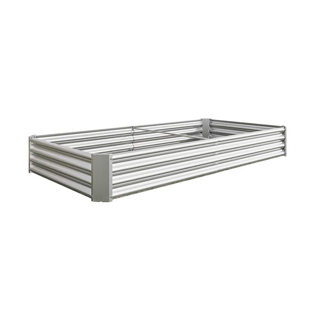 Tileon 8 x 4 x 1 ft. Silver Metal Rectangular Raised Garden Bed Outdoor ...