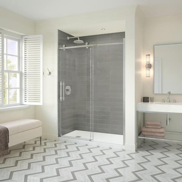 MAAX Odyssey 60 in. x 32 in. x 78 in. Alcove Shower Kit with Sliding Frameless Shower Door in Chrome, Left Drain Shower Pan