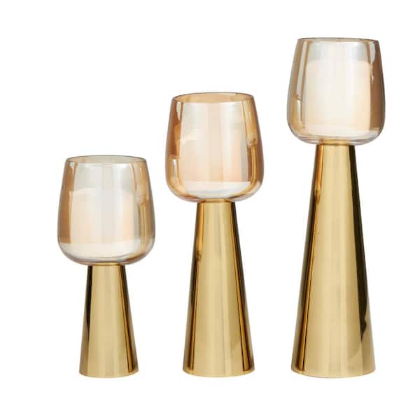 Litton Lane Gold Stainless Steel Candle Holder (Set of 3)