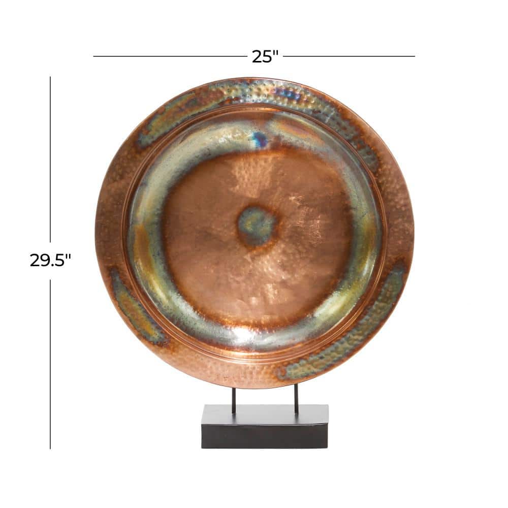 Copper Round Geometric Sculpture with Black Stand