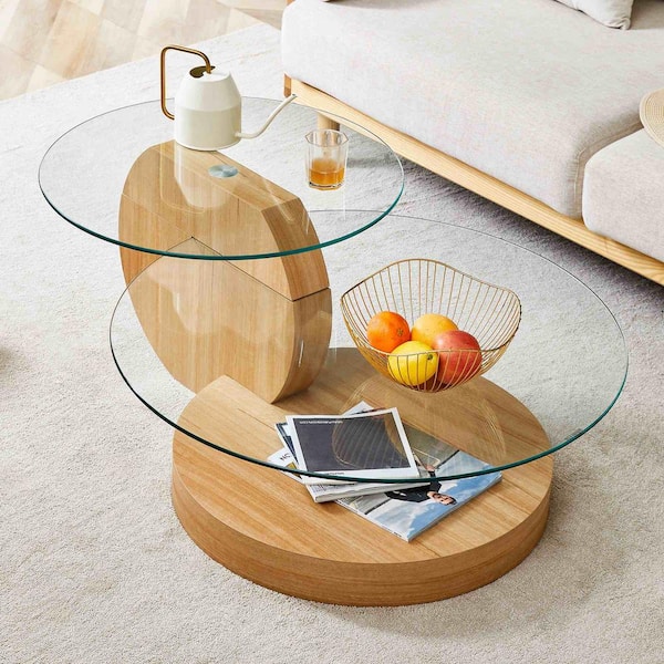 Modern 42 in. Natural Round Glass Coffee Table
