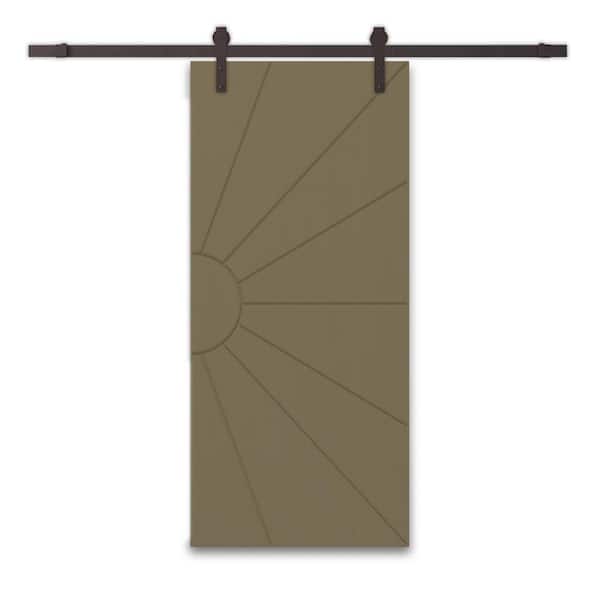 CALHOME 42 in. x 96 in. Olive Green Painted Composite MDF Sliding Barn Door with Hardware Kit
