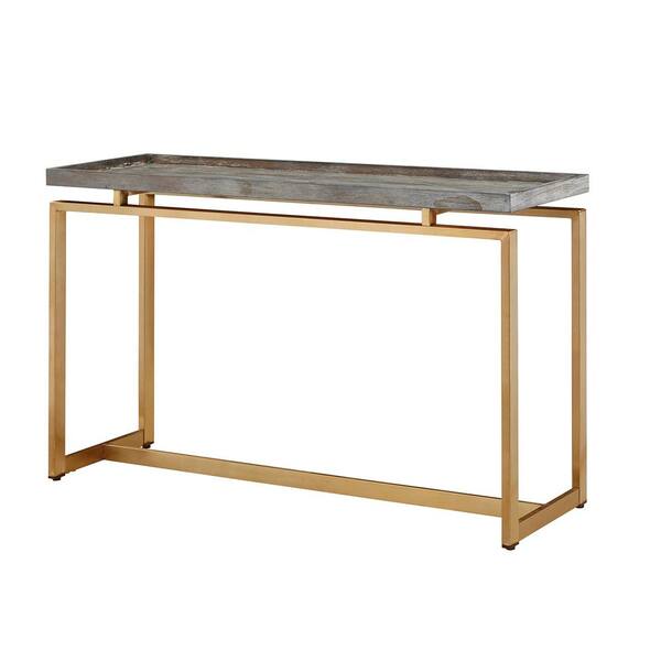 Boyel Living 47 in. Gray/Gold Standard Rectangle Wood Console Table with Metal Stand