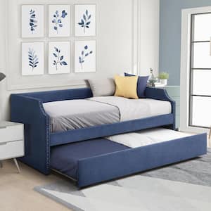 Elwell Blue Textured Fabric Upholstered Twin Daybed with Trundle