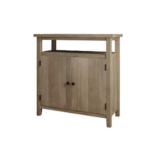 31.8 in. Natural Acacia Solid Wood Console Table, Rough Sawn Wood Storage Cabinet with Doors