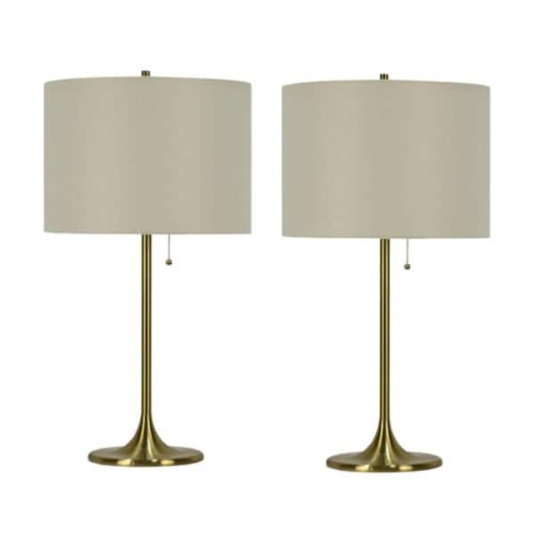 Fangio Lighting Pair of 26.5 in. Soft Gold Metal Column Table Lamps with Designer Shades