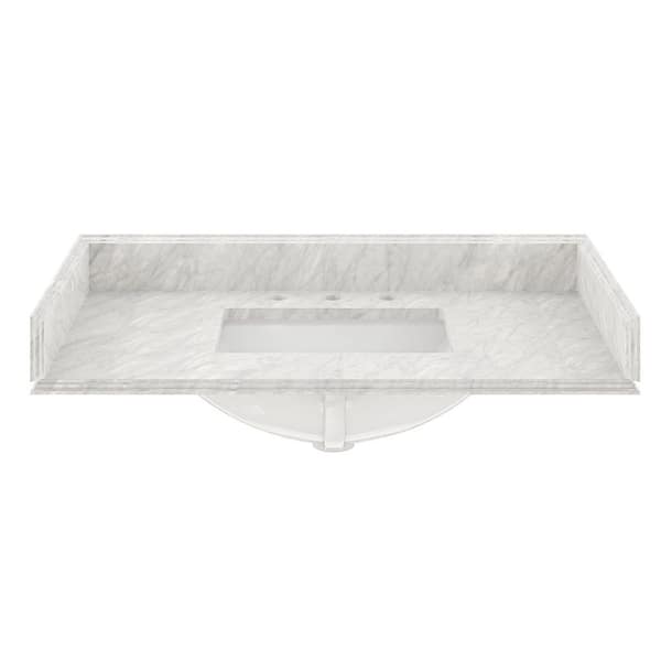 37 in. W x 22 in. D White Italian Carrara Natural Marble Bathroom Vanity Top in White with Single Sink