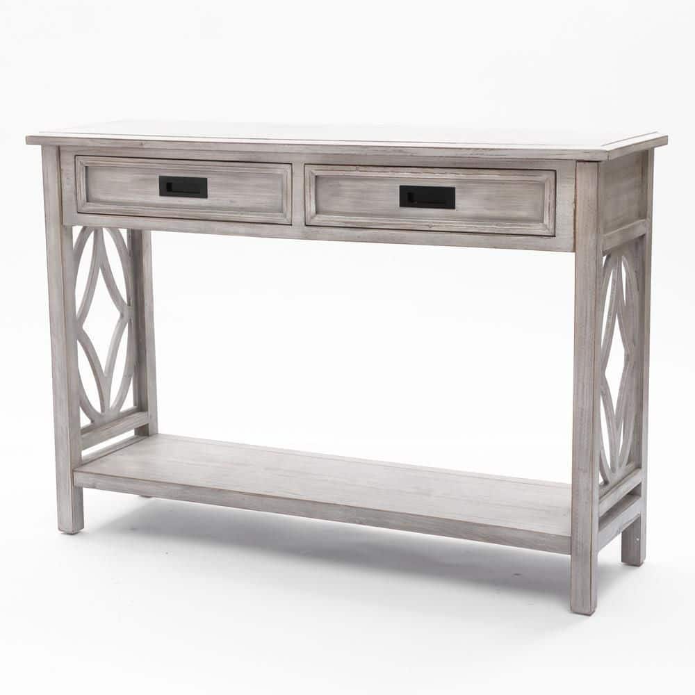 Gray Wood Console Table with Storage and Shelf