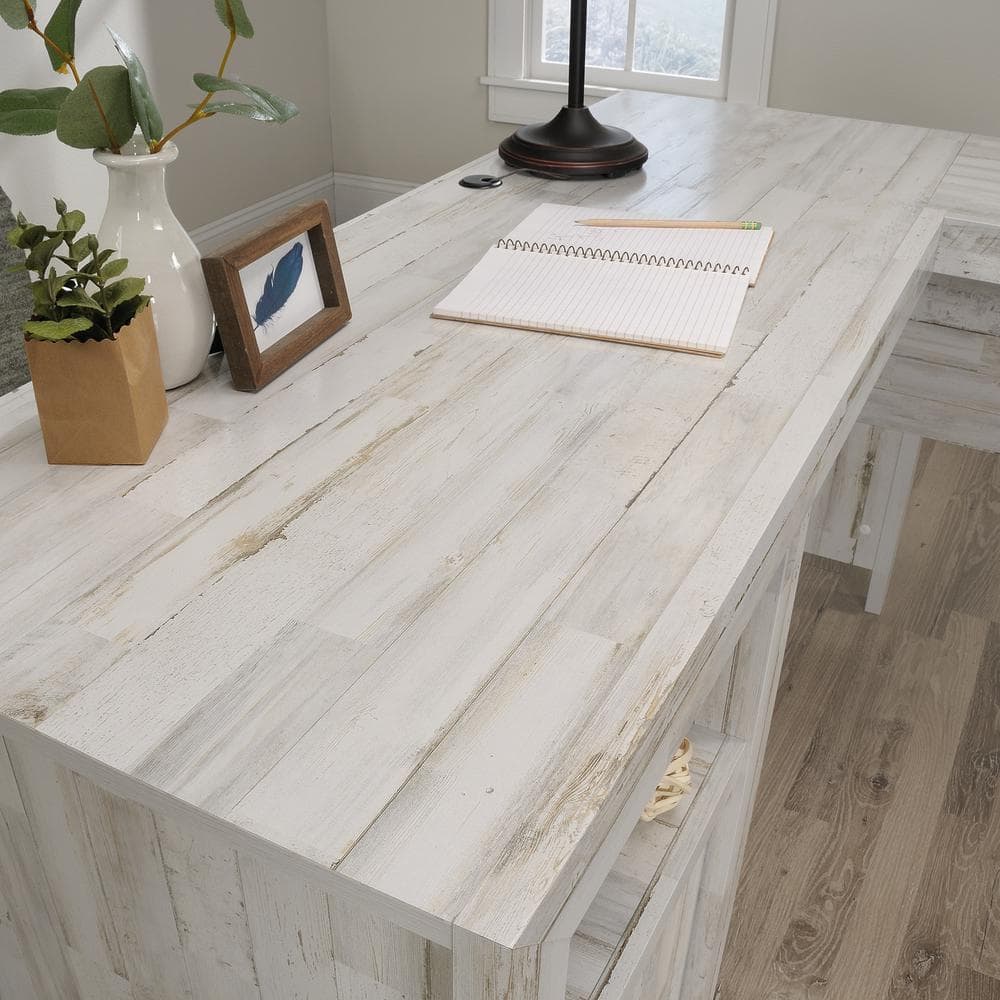 White Wood L-Shaped Computer Desk with Drawer and Keyboard Tray