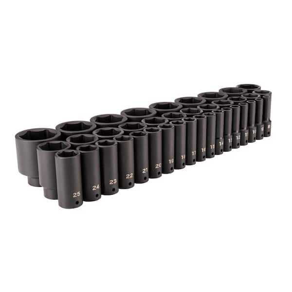1/2 Inch Drive Deep 6-Point Impact Socket Set, 39-Piece (8-50 mm)