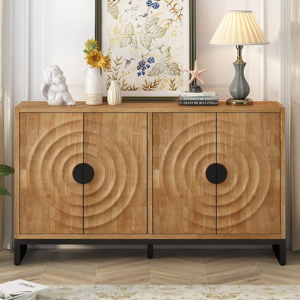 Boosicavelly Natural MDF 58 in. Sideboard with Adjustable Shelves,Water Wave Design Doors