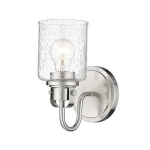 Kinsley 5.25 in. 1-Light Wall Sconce Brushed Nickel with Clear Seeded Glass Shade