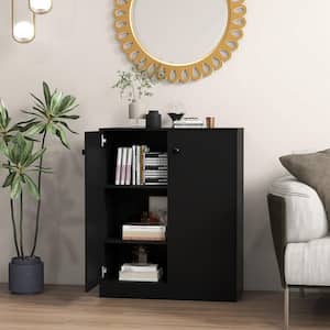 2-Door Black 33.5 in. H Storage Cabinet Freestanding Storage Organizer with 3-Tier Shelf Entryway