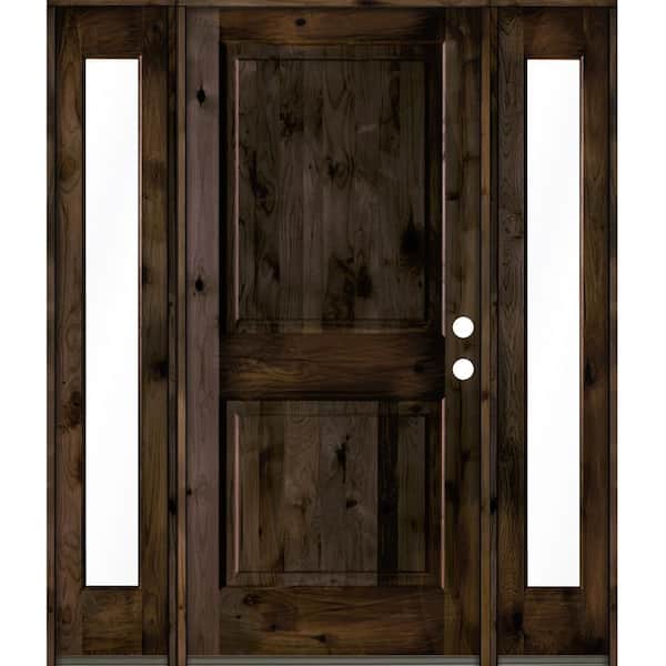 Krosswood Doors 64 in. x 80 in. Rustic Knotty Alder Left-Hand/Inswing Clear Glass Black Stain Square Top Wood Prehung Front Door