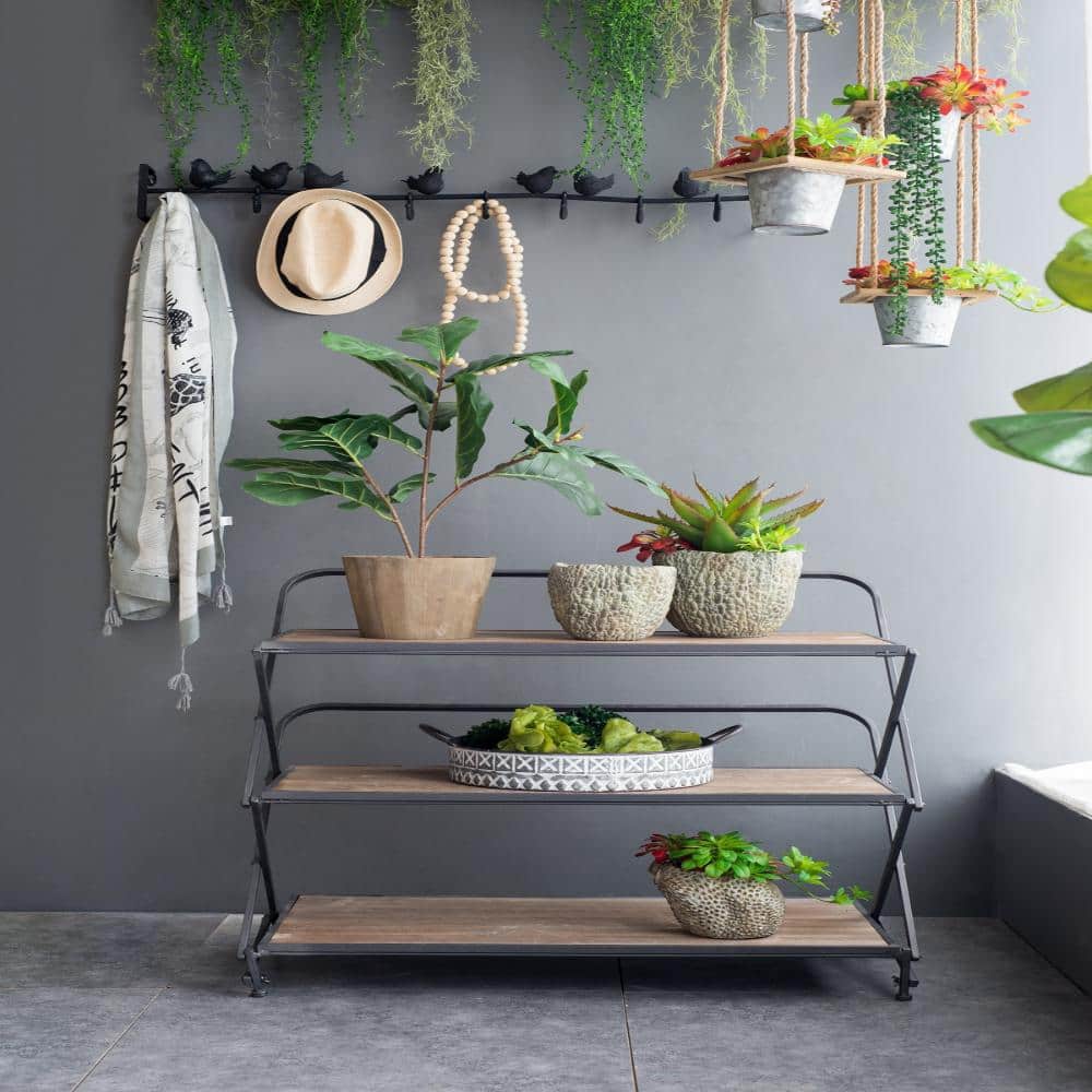 34.30 in. W x 16.90 in. D x 32.70 in. H 3-Layer Kd Shelves, Indoor Storage, Outdoor Planter Shelf, Black+Brown price history on PriceWatchPro