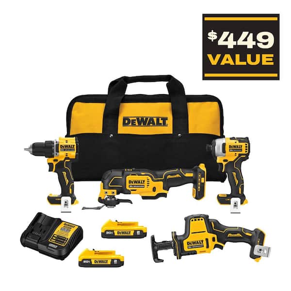 ATOMIC 20-Volt Lithium-Ion Cordless Brushless Combo Kit (4-Tool) with (2) 2.0Ah Batteries, Charger and Bag