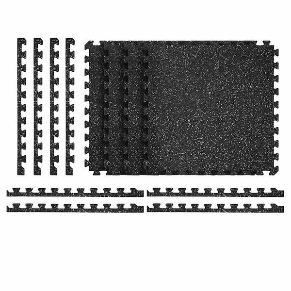 Reversible Interlocking Rubber-Tec Black with White Flecks 25 in. W x 25 in. L x 0.47 in. (4 tiles)