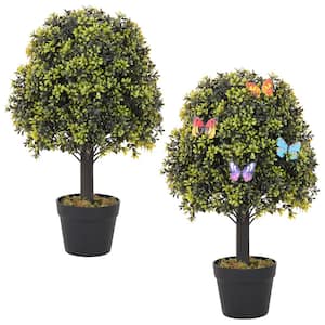 2 ft. Topiaries Trees Artificial Outdoors 2 Pack Fake Boxwood Bushes Outside Potted Tree