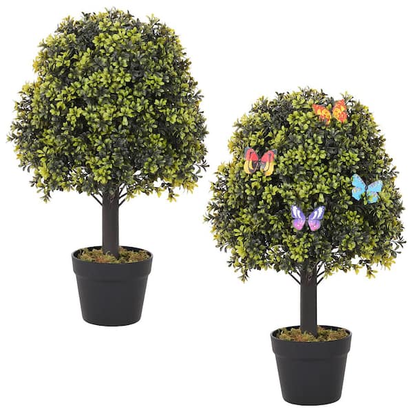 poetree 2 ft. Topiaries Trees Artificial Outdoors 2 Pack Fake Boxwood Bushes Outside Potted Tree