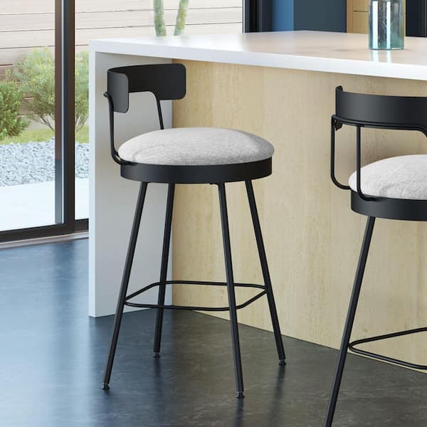 Amisco Monza 30.25 in. Grey White Polyester/Black Metal Bar Stool