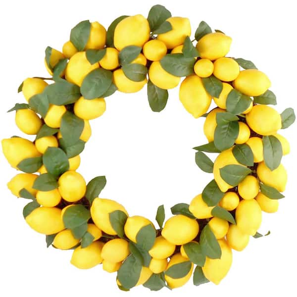 Fraser Hill Farm 22 in. Artificial Lemon Wreath with Leaves