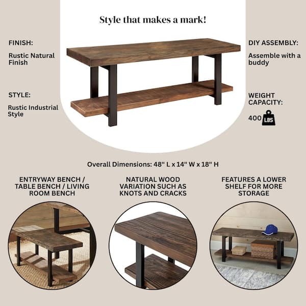 Alaterre Furniture 36-Inch Live Edge Wood Bench – Natural Acacia Wood Top With Metal Hairpin Legs – Sturdy And Easy To Assemble Rustic Modern Entryway