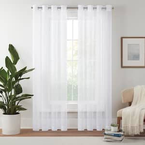 Livia White Solid Polyester 54 in. W x 63 in. L Sheer Grommet Curtain