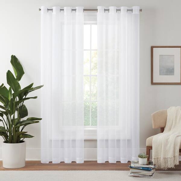 Eclipse Livia White Solid Polyester 54 in. W x 84 in. L Sheer Grommet Curtain
