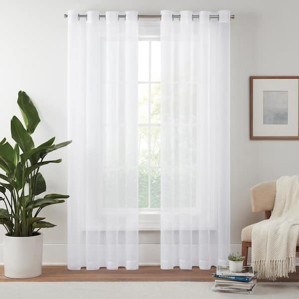 Eclipse Livia White Solid Polyester 54 In. W X 95 In. L Sheer Grommet ...