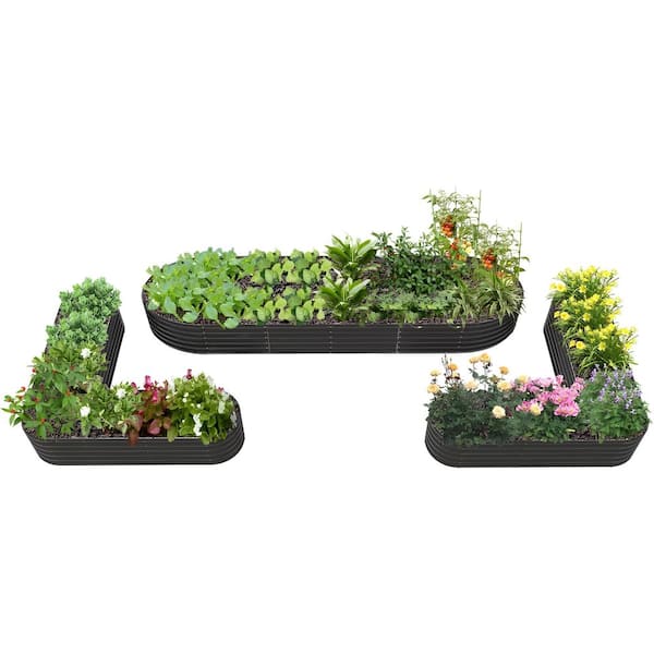 Unbranded 240 in. x 144 in. x 18 in. Grey Deep Root Galvanized Steel Raised Garden Beds Set for Vegetables Flowers Herb (3-Pack)