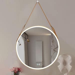 28 in. W. x 28 in. H Round Framed Anti-Fog Lighted Wall Bathroom Vanity Mirror in Gold